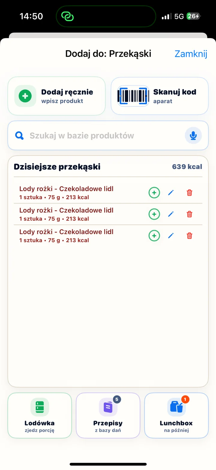 Dodawanie posiłku